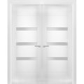 Vdomdoors French Double 84x96" Opaque Glass / Sete 6900 White Silk / Wood Panel Frame / Closet  Modern SETE6900DD-WS-8496